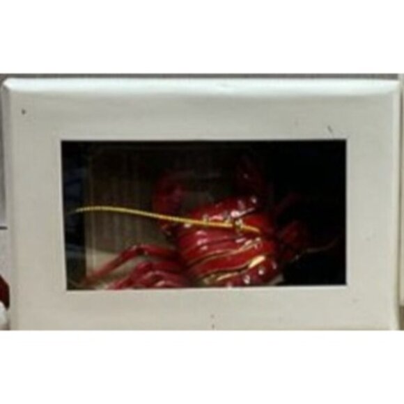 Ornament Peir 1 Cloisonné Red Crab Gold Rhinestones Handmade Box Included - Picture 2 of 5